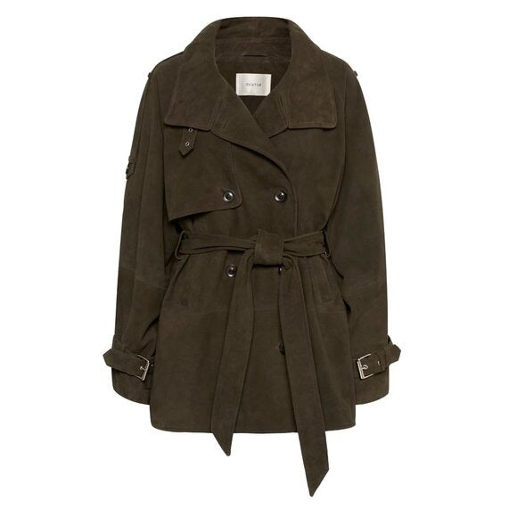 GESTUZ GZesme Suede Leather Jacket Belted Crocodile Green $1399 EUC Sz 36 Small