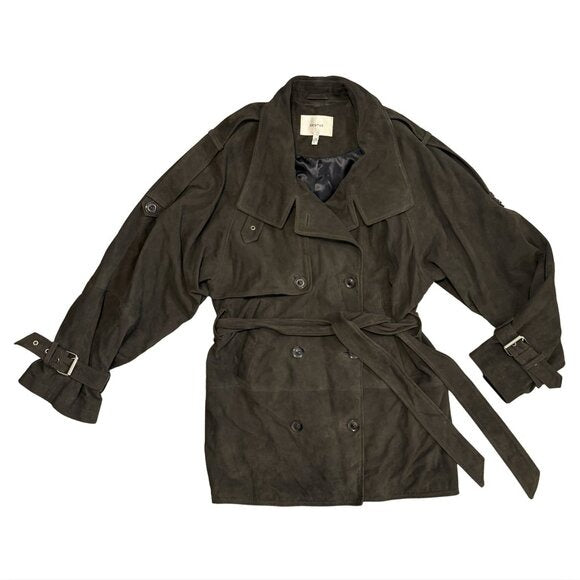 GESTUZ GZesme Suede Leather Jacket Belted Crocodile Green $1399 EUC Sz 36 Small