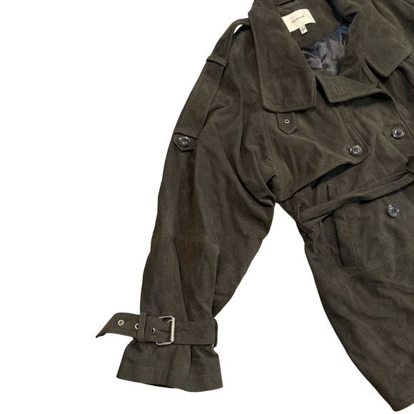 GESTUZ GZesme Suede Leather Jacket Belted Crocodile Green $1399 EUC Sz 36 Small