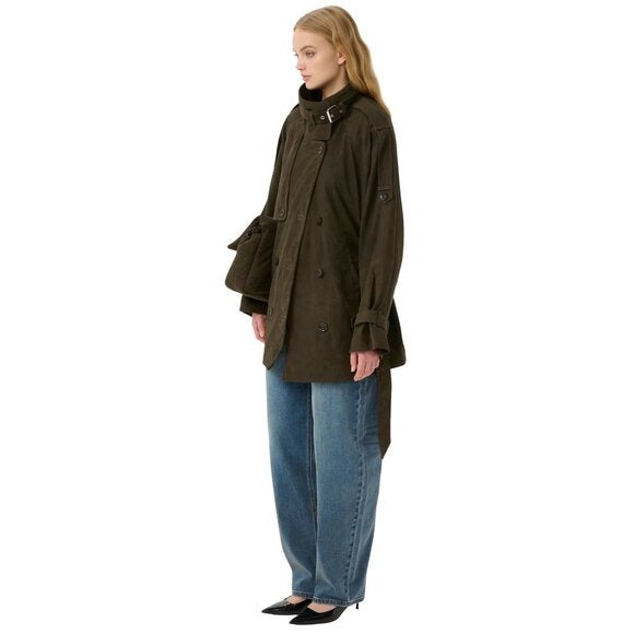 GESTUZ GZesme Suede Leather Jacket Belted Crocodile Green $1399 EUC Sz 36 Small