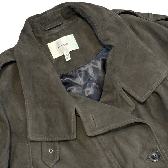 GESTUZ GZesme Suede Leather Jacket Belted Crocodile Green $1399 EUC Sz 36 Small