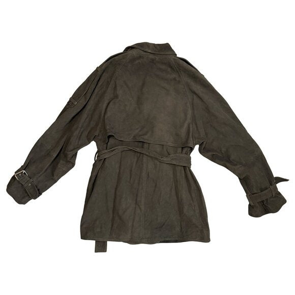 GESTUZ GZesme Suede Leather Jacket Belted Crocodile Green $1399 EUC Sz 36 Small