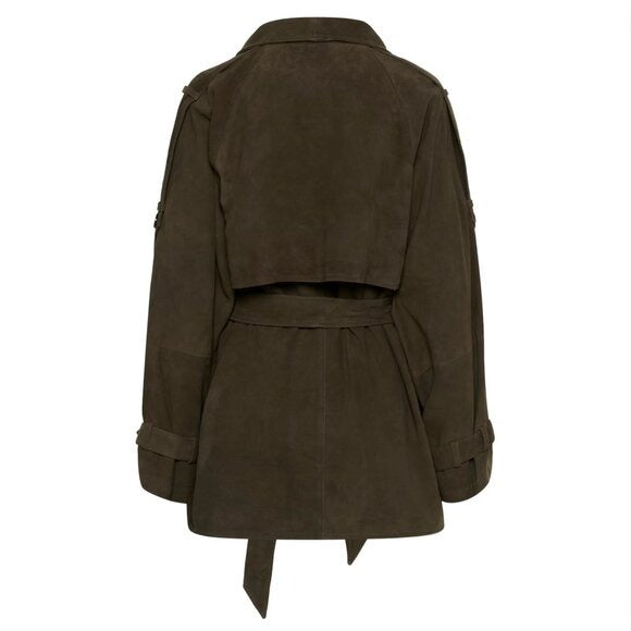GESTUZ GZesme Suede Leather Jacket Belted Crocodile Green $1399 EUC Sz 36 Small