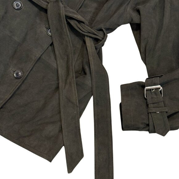 GESTUZ GZesme Suede Leather Jacket Belted Crocodile Green $1399 EUC Sz 36 Small