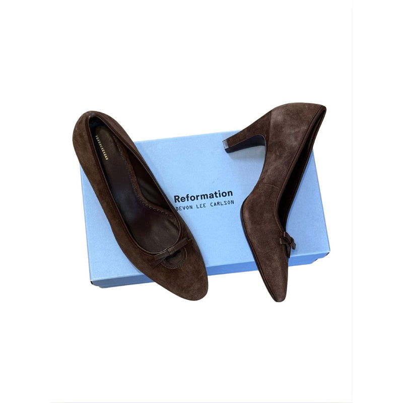 REFORMATION x DEVON LEE CARLSON Brown Suede Leather Pam Pumps $298 NEW 8