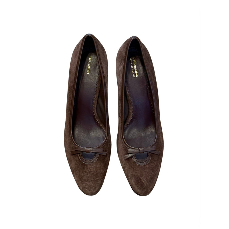 REFORMATION x DEVON LEE CARLSON Brown Suede Leather Pam Pumps $298 NEW 8