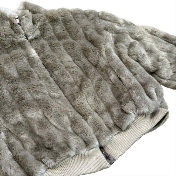 481. THE FRANKIE SHOP Taupe Grey Brown Bomber Faux Fur Jacket EUC Small