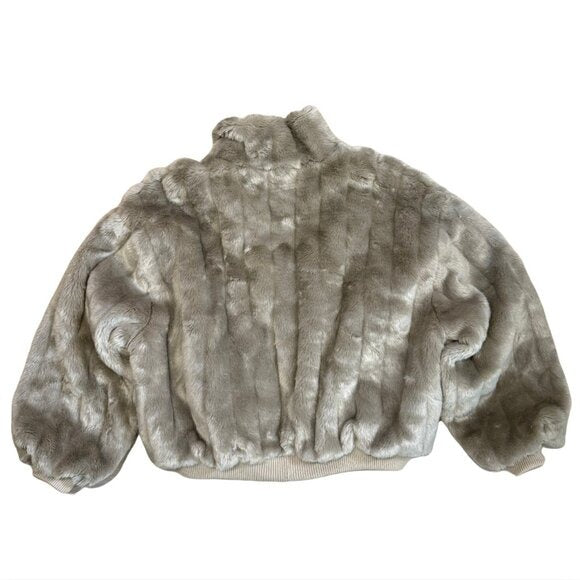 481. THE FRANKIE SHOP Taupe Grey Brown Bomber Faux Fur Jacket EUC Small