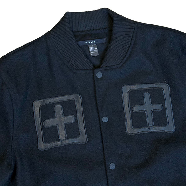 KSUBI Black Varsity Wool Blend Patch Logo Jacket EUC M