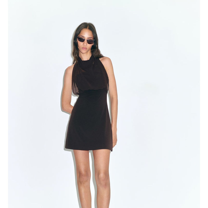 MANGO MNG x SUPRIYA LELE Puffy Mini Dress Draped Neck $140 EUC S