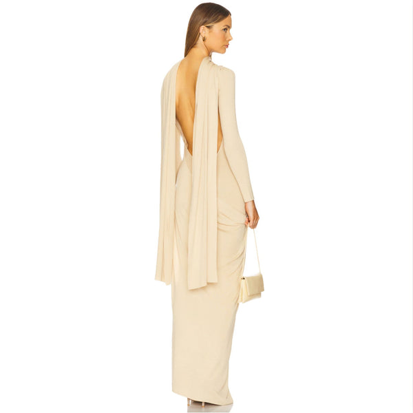 AYA MUSE Vire Silk Knit Draped Dress Buttercream $1001 NWT S