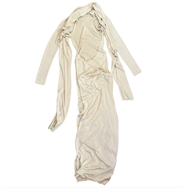 AYA MUSE Vire Silk Knit Draped Dress Buttercream $1001 NWT S