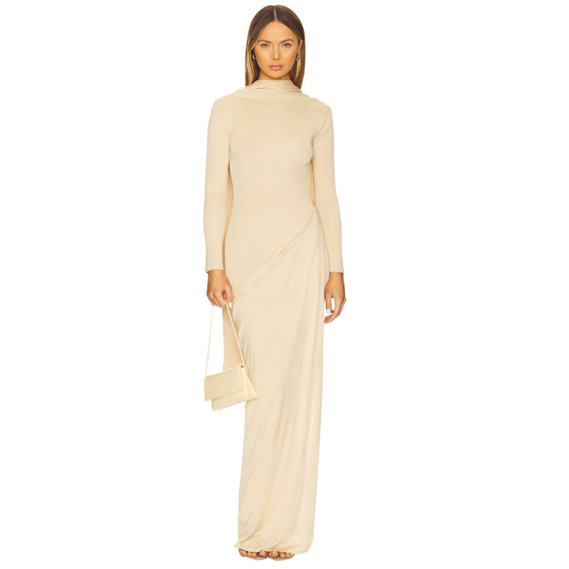 AYA MUSE Vire Silk Knit Draped Dress Buttercream $1001 NWT S