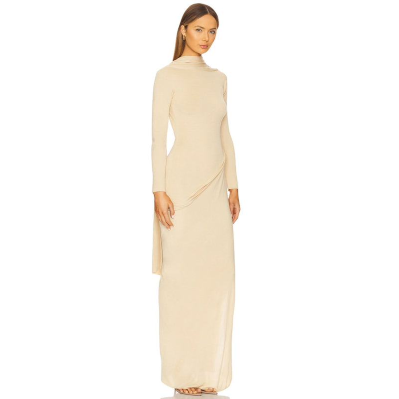AYA MUSE Vire Silk Knit Draped Dress Buttercream $1001 NWT S