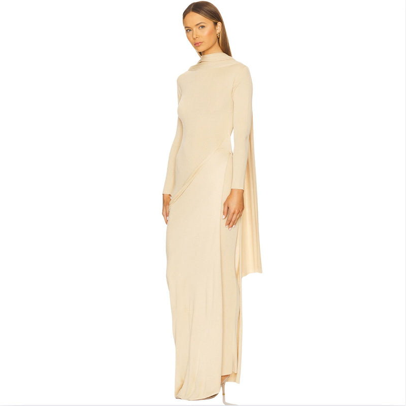 AYA MUSE Vire Silk Knit Draped Dress Buttercream $1001 NWT S