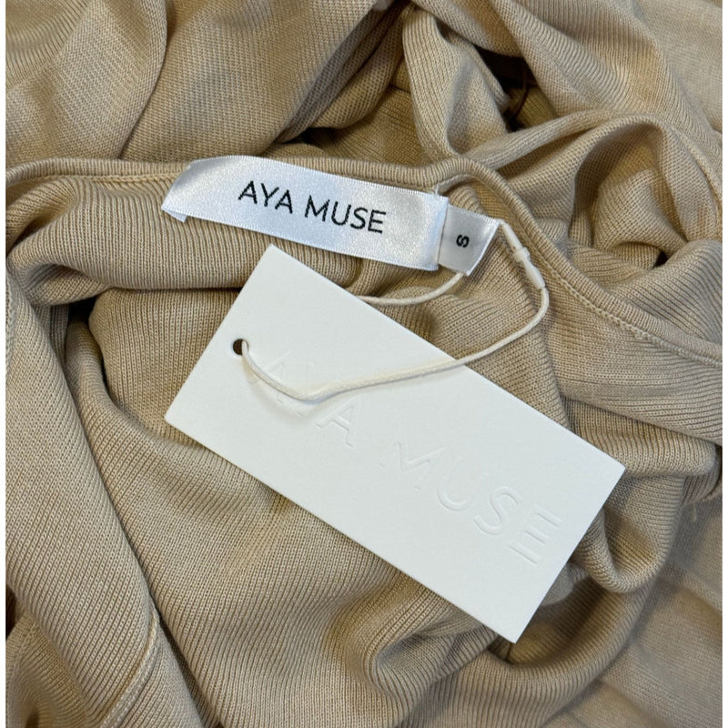 AYA MUSE Vire Silk Knit Draped Dress Buttercream $1001 NWT S