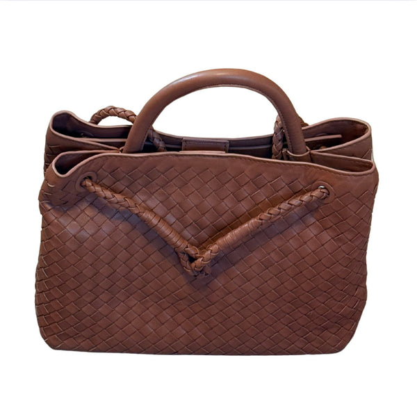 QUINCE Italian Leather Handwoven Satchel Cognac Large NWT $150