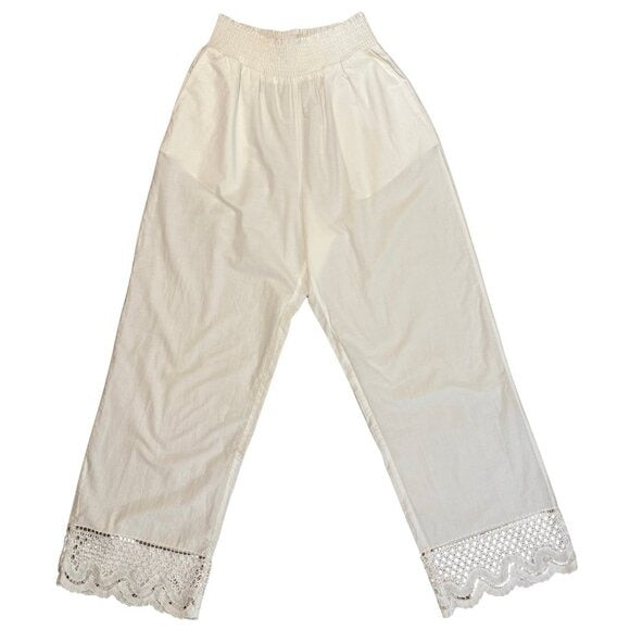 RAILS White Wide Leg Lightweight Lace Trim Henrik Pant $198 LIKE NEW Small