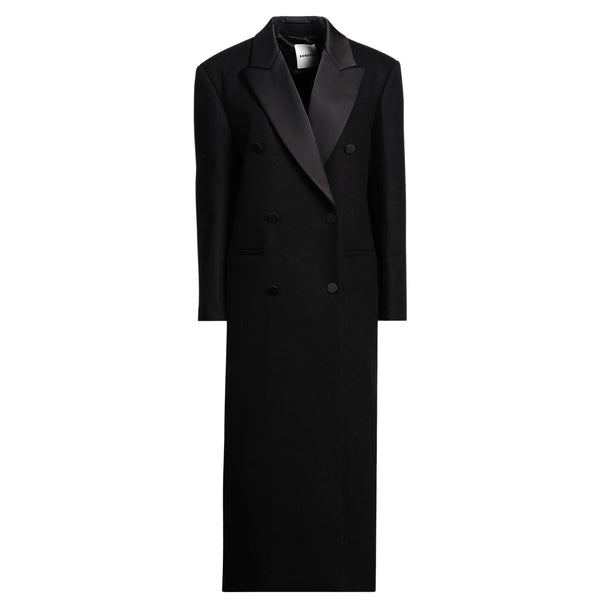 SANDRO Tuxedo Double Breated Black Satin Wool Coat $790 NWT Sz 36