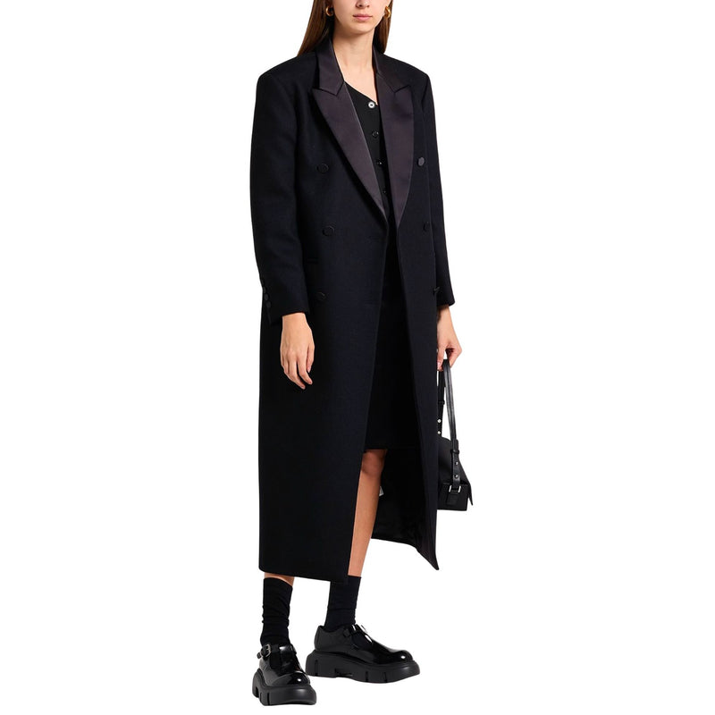 SANDRO Tuxedo Double Breated Black Satin Wool Coat $790 NWT Sz 36