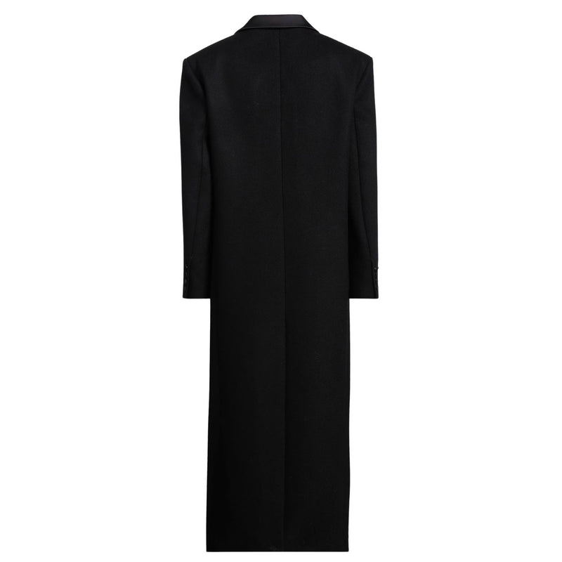 SANDRO Tuxedo Double Breated Black Satin Wool Coat $790 NWT Sz 36