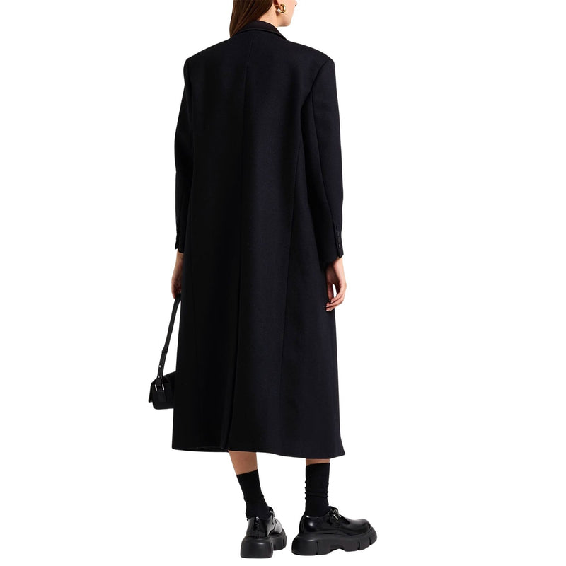SANDRO Tuxedo Double Breated Black Satin Wool Coat $790 NWT Sz 36