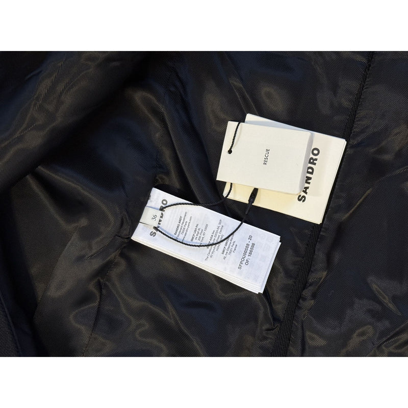 SANDRO Tuxedo Double Breated Black Satin Wool Coat $790 NWT Sz 36