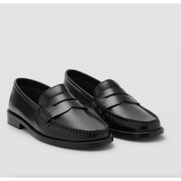 MANGO MNG Gathered leather moccasin Black $150 EUC sz 40 9