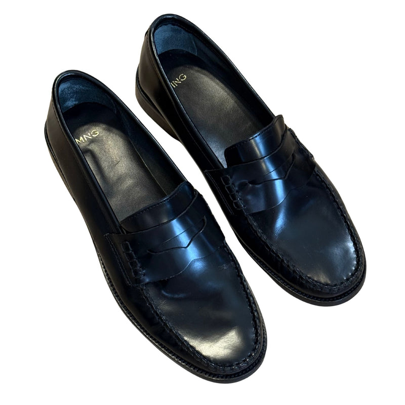 MANGO MNG Gathered leather moccasin Black $150 EUC sz 40 9