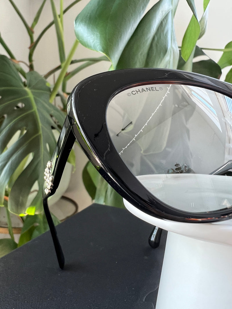 CHANEL Butterfly Black Light Grey Lens Sunglasses