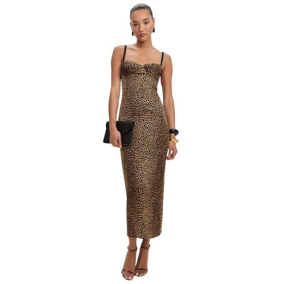 REFORMATION Stormi Satin Catnip Leopard Midi Dress $298 NWOT Sz 4