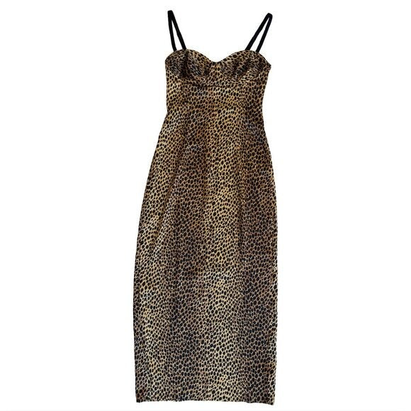 REFORMATION Stormi Satin Catnip Leopard Midi Dress $298 NWOT Sz 4
