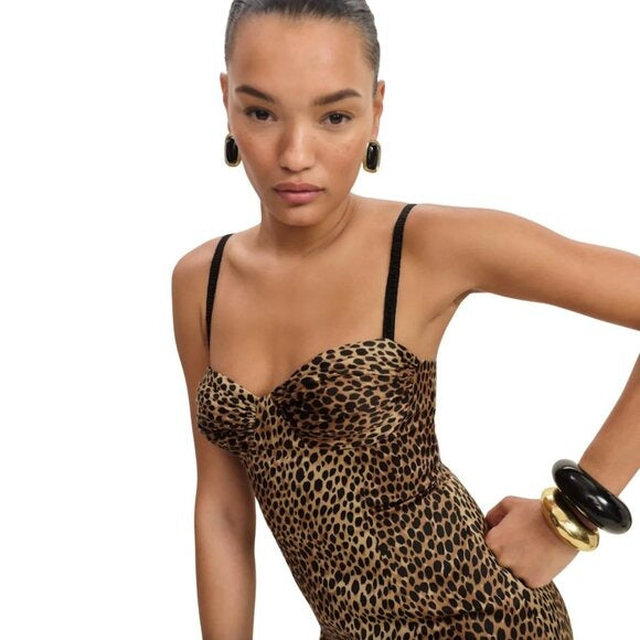 REFORMATION Stormi Satin Catnip Leopard Midi Dress $298 NWOT Sz 4
