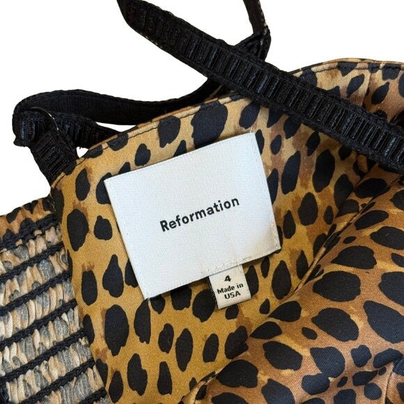 REFORMATION Stormi Satin Catnip Leopard Midi Dress $298 NWOT Sz 4