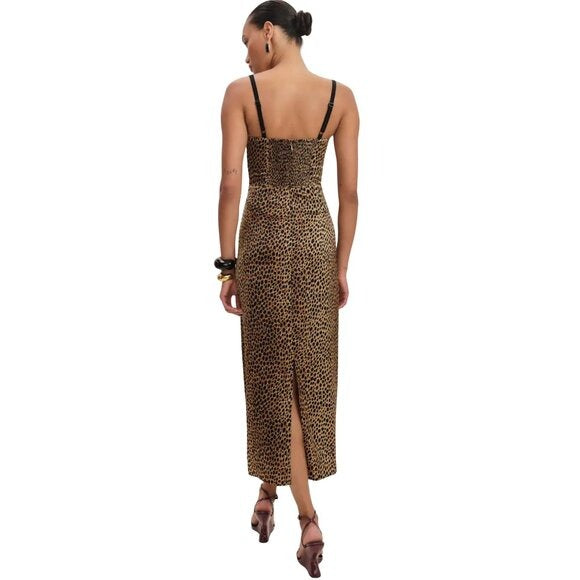 REFORMATION Stormi Satin Catnip Leopard Midi Dress $298 NWOT Sz 4