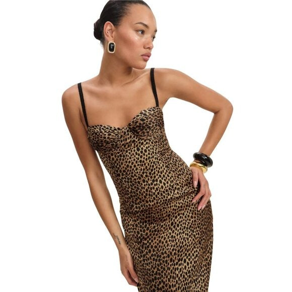 REFORMATION Stormi Satin Catnip Leopard Midi Dress $298 NWOT Sz 4