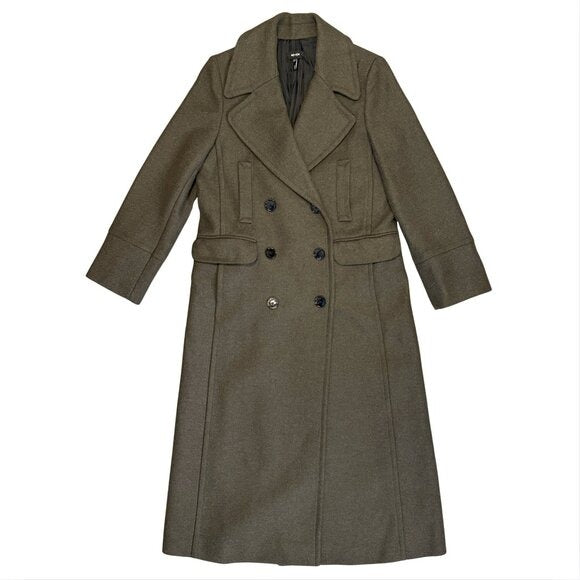 ME + EM Khaki Green Melange Wool Longline Coat $768 EUC Sz US 4
