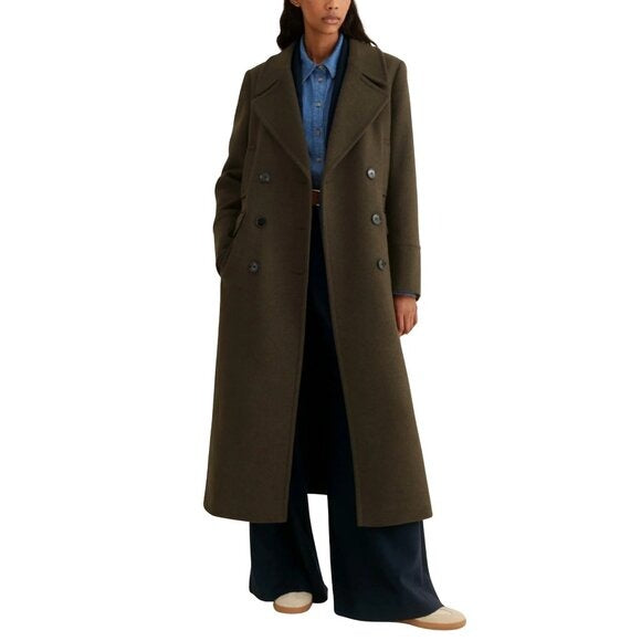 ME + EM Khaki Green Melange Wool Longline Coat $768 EUC Sz US 4