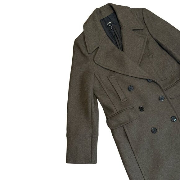 ME + EM Khaki Green Melange Wool Longline Coat $768 EUC Sz US 4