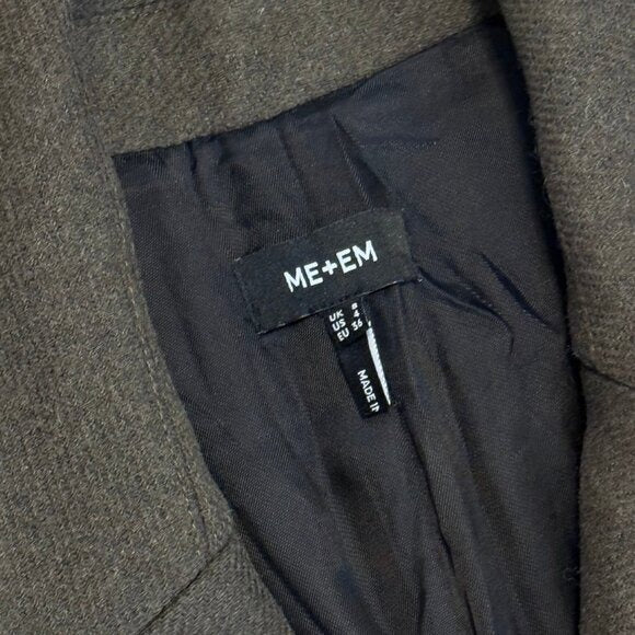 ME + EM Khaki Green Melange Wool Longline Coat $768 EUC Sz US 4
