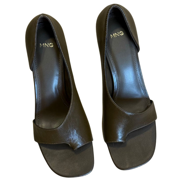 MANGO MNG 100% Leather Cut-Out Heeled Sandals Brown $100 NWOB Sz 39 8.5