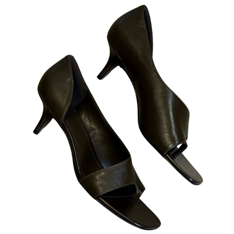 MANGO MNG 100% Leather Cut-Out Heeled Sandals Brown $100 NWOB Sz 39 8.5