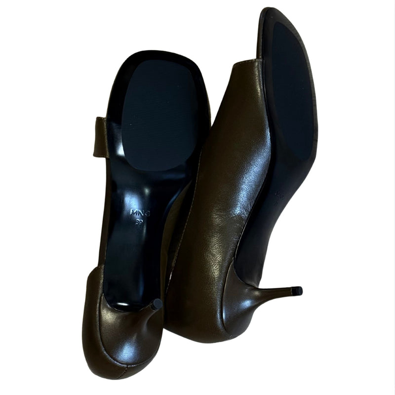 MANGO MNG 100% Leather Cut-Out Heeled Sandals Brown $100 NWOB Sz 39 8.5