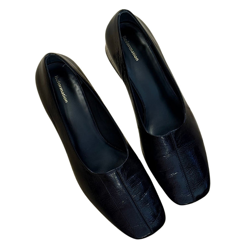 REFORMATION Inez Pump Leather Black Faux Eel $298 EUC 10