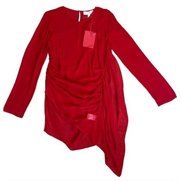 98. VIKTORIA & WOODS Stardust Red Sheer Silk Tunic Top $400 NWT Sz 1 US 4