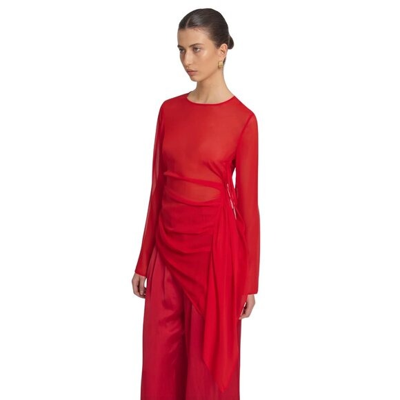 98. VIKTORIA & WOODS Stardust Red Sheer Silk Tunic Top $400 NWT Sz 1 US 4