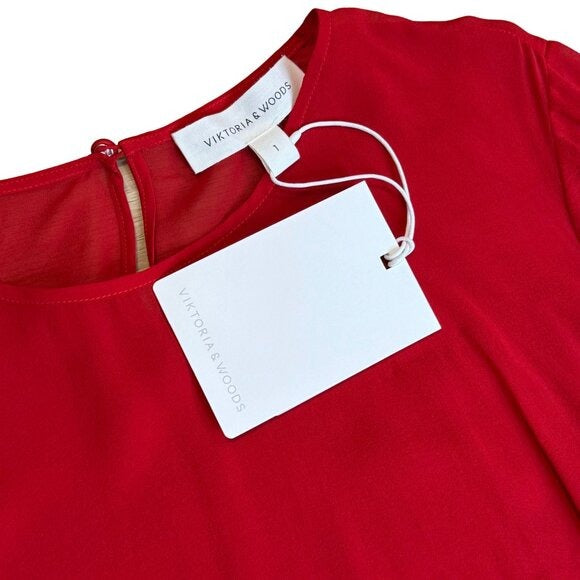 98. VIKTORIA & WOODS Stardust Red Sheer Silk Tunic Top $400 NWT Sz 1 US 4