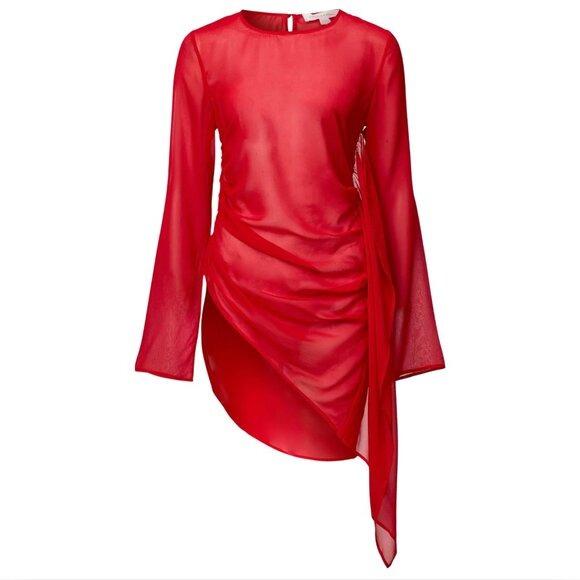 98. VIKTORIA & WOODS Stardust Red Sheer Silk Tunic Top $400 NWT Sz 1 US 4