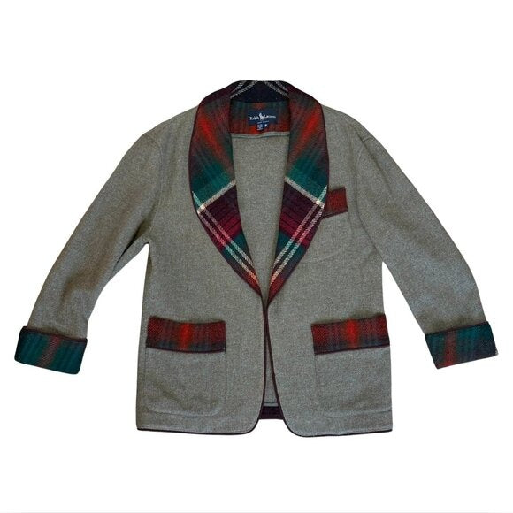 RALPH LAUREN Vintage 90s Blue Label Wool Woven Plaid Jacket EUC Sz 8