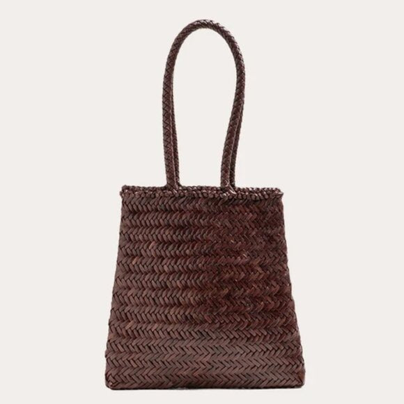 576. LIFFNER Flat Leather Basket Bag Dark Brown Silver Charm $395 NWOT